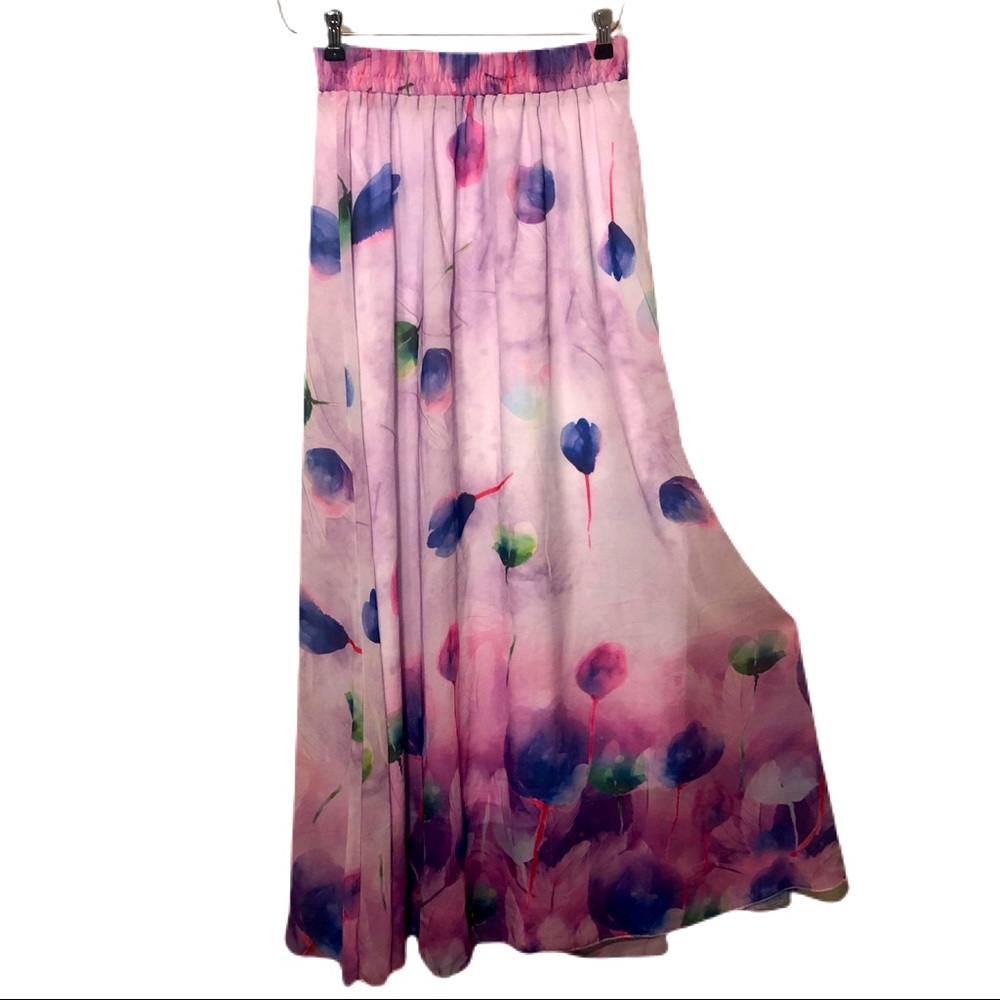 AFIBI Boho Floral Multicolor Skirt Maxi Summer Beach Elastic Starchy Waist Sz.M